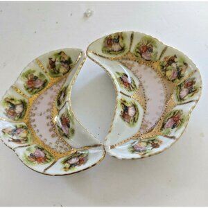 Vintage Crescent Shaped Pair of Victorian Style Side Dishes(Courting Couple)